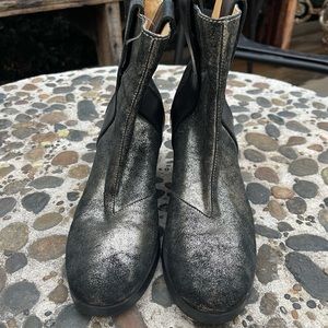 MM6 Leather Distressed Metallic Booties, Size 10
